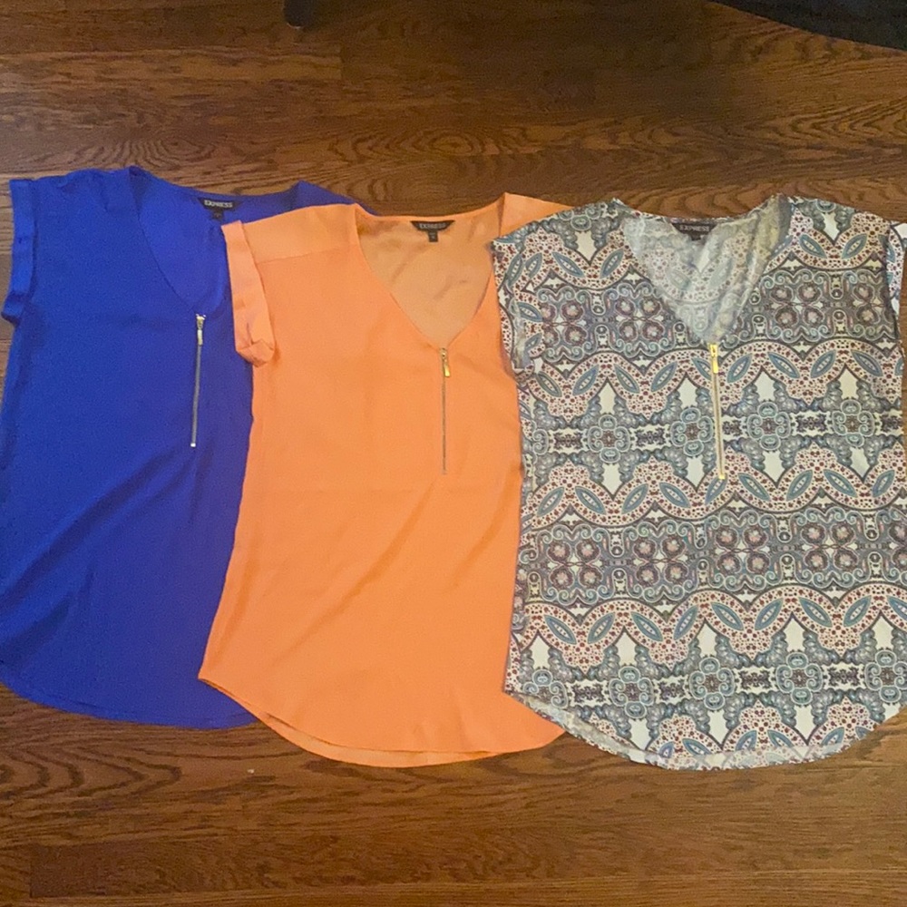 Express short sleeve silky zipper tops M